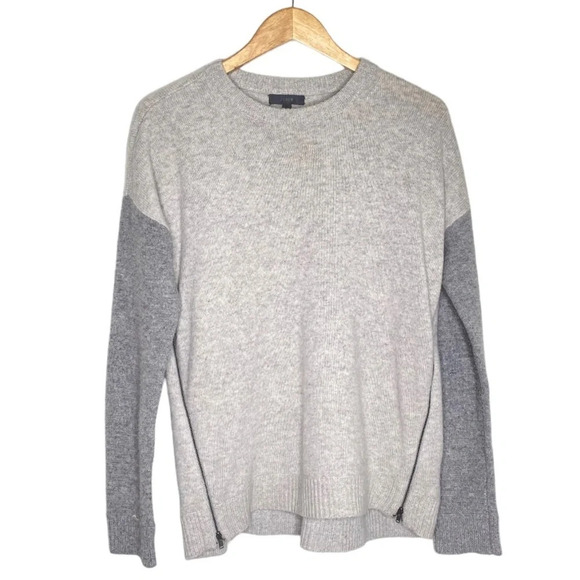 J. Crew Gray Colorblock Wool Side Zip Crewneck Sweater Size Small - Picture 2 of 10